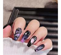 Lot de 10 ongles en forme de cercueil moyen faits à la main - Serpent solide - Décoration d'ongles dégradée - Pour femmes et filles (241424-L)