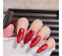 Lot de 10 ongles longs en amande, faits à la main, œil de chat rouge, décoration d'ongles rétro brillante pour femmes et filles (19891-XS)