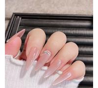 Lot de 10 ongles longs en forme d'amande faits à la main avec diamants pour décoration d'ongles, rose brillant, œil de chat pour femmes et filles (19630-S)