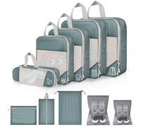 Lot de 10 Organisateurs de Valise à Compression, Packing Cubes Compression Gris, Pochettes de Rangement Voyage en Maille, Cubes de Bagage Multi-Tailles avec Sacs à Chaussures et Accessoires