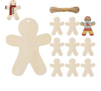 Lot de 10 ornements en bois non traité pour homme en pain d'épice - Découpes en bois non imprimées - Pour la maison, la fenêtre, les voyages, les anniversaires de famille, les mariages