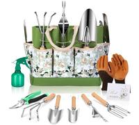 Lot de 10 outils de jardinage de qualité supérieure pour femme - Outils robustes en acier inoxydable antirouille avec sac de rangement tendance | Cadeau de jardinage parfait pour maman, fête des mères
