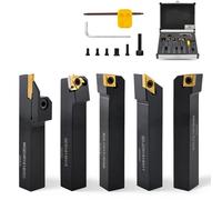 Lot de 10 outils de tournage en carbure de tungstène - Tige de 16 mm - 5 plaques de coupe réversibles + 5 supports pour le tournage en métal - Dans un coffret en aluminium