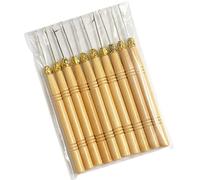 Lot de 10 outils d'extension de cheveux en métal avec manche en bois creux | Outil d'aiguille à cheveux, outil de tirage, aiguille bou dispositif de perles, facile à utiliser pour les extensions de