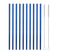 Lot de 10 pailles droites en acier inoxydable réutilisables avec 2 brosses de nettoyage (26,7 cm, bleu)