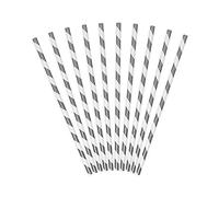 Lot de 10 pailles en papier - 19,5 cm - Blanc avec bandes argentées brillantes - SPP1M-018