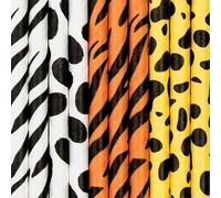 Lot de 10 pailles en papier * Animaux * pour un anniversaire d'enfant ou une fête à thème | env. 20 cm de long avec différents motifs | Pailles de paille
