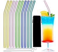 Lot de 10 pailles en verre courbées de couleurs mélangées, pailles réutilisables de 20,3 cm avec brosse de nettoyage pour gobelets, Tervis, tasses Starbucks, bocaux Mason - STRAW0020-MX-10 (mélange de