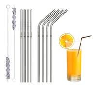 Lot de 10 pailles réutilisables en métal de 216 mm en acier inoxydable respectueux de l'environnement pour cocktail, milkshake, boissons froides/chaudes (4 droites + 4 pliées + 2 nettoyants) sans BPA