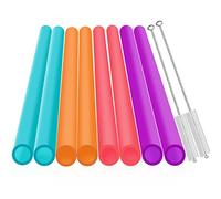 Lot de 10 pailles réutilisables extra larges pour smoothie Idéales pour le thé moussant, le thé Boba et les milkshakes 26 cm de long En plastique écologique Avec 2 brosses de nettoyage Sans