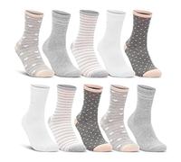 Lot de 10 Paires Chaussettes Femme Coton Fantaisie Multicolore Rayures Pois Coeur 34911/2 (39-42)