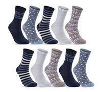 Lot de 10 Paires Chaussettes Femme Coton Fantaisie Multicolore Rayures Pois Coeur 34977/2 (39-42)