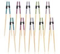 Lot de 10 paires de baguettes d'apprentissage réutilisables avec ensemble d'aide, baguettes d'apprentissage en bois de 24 cm et connecteur à charnière pour adultes de nombreux âges, débutants