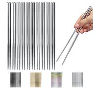 Lot de 10 paires de baguettes réutilisables, en acier inoxydable, japonais, chinois, coréens, passent au lave-vaisselle, 22,5 cm (argenté/baguettes)