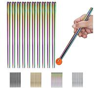 Lot de 10 paires de baguettes réutilisables, en acier inoxydable plaqué titane, arc-en-ciel, passent au lave-vaisselle, 22 cm