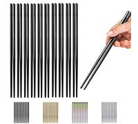 Lot de 10 paires de baguettes réutilisables, en acier inoxydable plaqué titane noir, passent au lave-vaisselle, 22 cm (noir / baguettes à découper)