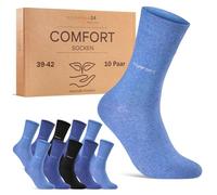 Lot de 10 paires de chaussettes confortables sans élastique et sans couture pour homme et femme Chaussettes de santé sans caoutchouc avec bord confortable, noir, bleu jean, bleu foncé, 43-46