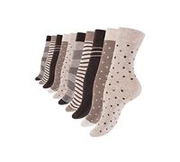 Lot de 10 paires de chaussettes mignonnes pour femme et fille en coton à pois et rayures, Marron/Beige (as4, numeric, numeric_39, numeric_42, regular, regular)