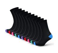 Lot de 10 paires de chaussettes pour femme en coton riche noir avec talons colorés | Sports d'intérieur/extérieur, course, marche, sport et entraînement à domicile | Décontracté au quotidien | Doux,