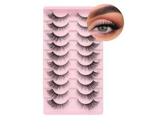 Lot de 10 paires de cils russes en faux vison, aspect naturel, bouclés, multicouches, effet œil de chat (3DMAO-4)