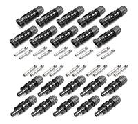 Lot de 10 paires de connecteurs MC4 10 mm2 PV-KST4/10II et PV-KBT4/10II | Kit complet de 10 fiches mâles et femelles IP67 pour câbles photovoltaïques de 10 mm2, système snap-in et cuivre étamé