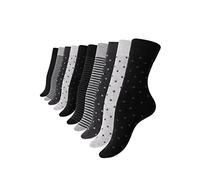 Lot de 10 paires de dames chaussettes et filles chaussettes Dots and Stripes en coton - parsemaient et rayé, Multicolore (Noir/Gris), 39-42