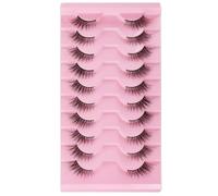 Lot de 10 paires de demi-cils en vison naturels et duveteux - Bande transparente - Pour débutants - Maquillage quotidien - 7 à 15 mm