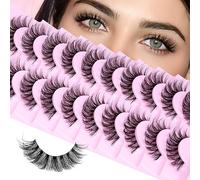 Lot de 10 paires de faux cils naturels en D - 14 mm - Volume 3D - Bandes de faux cils - Ruban transparent