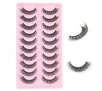 Lot de 10 paires de faux cils russes à bandes duveteuses D Curl réutilisables - Faux cils hybrides - Aspect naturel
