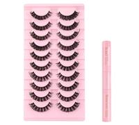 Lot de 10 paires de faux cils russes à bandes duveteuses D Curl réutilisables - Faux cils hybrides - Aspect naturel