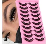 Lot de 10 paires de faux cils volumineux russes DD Curl - Cils longs et moelleux - Réutilisables - Aspect naturel (courbure DD, 15 à 18 mm)