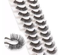Lot de 10 paires d'extensions de cils russes avec bande transparente qui ressemble à des extensions de cils courbés D