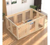 Lot de 10 panneaux de parc pour chien avec porte, 60 cm de haut, parc d'intérieur en acrylique transparent, clôture en bois avec portail, enclos transparents pour chiens, chats, lapins (bois)