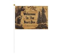 Lot de 10 panneaux en bois avec deux ours et sapins, petits drapeaux à main, mini drapeaux sur bâton pour fête, activités d'équipe, défilés, décoration de vacances