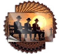 Lot de 10 panneaux en métal amusants et sarcastiques pour salle de bain - Trois squelettes en smoking assis sur un banc au coucher du soleil - Décoration amusante pour grotte - 12 x 18 cm
