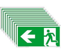 Lot de 10 Panneaux Sortie de Secours Photoluminescents NF EN ISO 7010 - Flèche à gauche - PVC Adhésif 297x148 mm - Signalétique d'Évacuation (DIN 67510) - Qualité Allemande