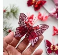 Lot de 10 Papillons Artificiels Colorés pour Noël avec Clips(Silver and apricot)
