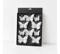 Lot de 10 papillons artificiels faits à la main avec clips pour couronnes de Noël et arbres (argenté)