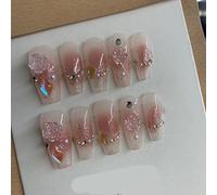 Lot de 10 patchs de mise en valeur pour ongles faits à la main - Rose poudré - Blush - Aurore Camélia - Amovible - Pour faux ongles (L)
