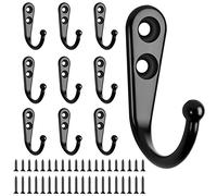Lot de 10 Patères Murales à Visser JatilEr - Noir - Haute Résistance - Avec 2 Jeux de Vis - Pour Chambre à Coucher, Salle de Bain, Dressing, Salon