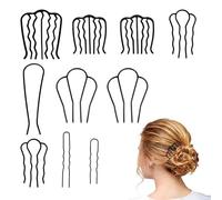 Lot de 10 peignes torsadés en forme de U, pinces latérales, épingles à cheveux et bâtons à cheveux - Accessoires de coiffure vintage pour femme, noir