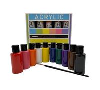 Lot de 10 peintures acryliques de 36 ml chacune, hautement pigmentées et opaques, pour toile, pouring, bois, pierre, papier, plâtre, métal, etc. (10 couleurs x 36 ml avec pinceau)