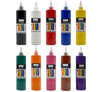 Lot de 10 peintures acryliques de 500 ml chacune, peinture couvrante pour toile, pouring, papier, bois, pierre, tissu, cuir, métal, céramique - 10 x 500 ml