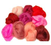 Lot de 10 pelotes de laine mérinos Rouge/rose Idéal pour feutrage humide et feutrage à l'aiguille et les projets de filage à la main 60 g