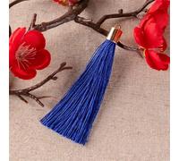 Lot de 10 pendentifs en soie de 9 cm faits à la main - Long pompon - Petits pompons colorés - Pour la fabrication de bijoux - Souvenir - Marque-page DIY (bleu roi)