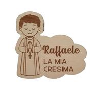Lot de 10 pendentifs ou aimants décoratifs personnalisables en bois pour première communion, baptême et confirmation, marque-places avec gravures en couleur, bonbonnières (enfant qui prie)