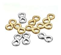 Lot de 10 pendentifs porte-bonheur en acier inoxydable, forme 8, symbole de l'infini, pour la fabrication de bijoux, accessoires faits main, 0,8 cm x 1,5 cm, doré