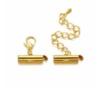 Lot de 10 perles à sertir, fermoirs coulissants avec boucles de chaîne, tubes, embouts coulissants, connecteurs pour la fabrication de bijoux, accessoires, doré, 13 mm