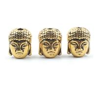 Lot de 10 perles d'espacement antiques en forme de tête de léopard, hibou, lion, bouddha, breloques pour bracelets, colliers, accessoires de fabrication de bijoux - Bouddha doré - 10 pièces