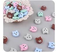 Lot de 10 perles en silicone en forme de tête d'ours de couleurs mélangées - Perles d'espacement colorées en forme de tête d'ours en vrac pour porte-clés, bracelet, collier, fabrication de bijoux,